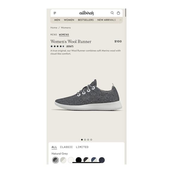 Allbirds Women’s Wool Runners | Natural Grey | Size W9 | Merino Wool Sneakers - Picture 1 of 10